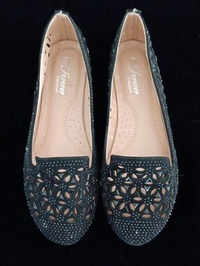 Forever Comfort Black Laser-Cut Loafers with Stud Detail